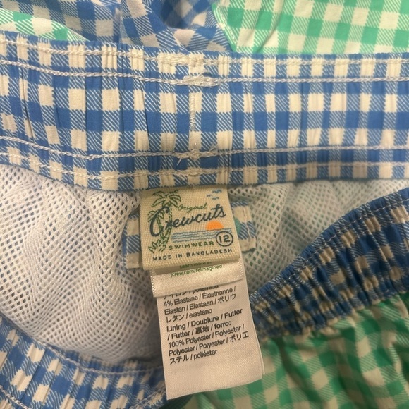 Crewcuts Swim Trunks Boys 12 Lined Gingham Green Blue Beach Ocean - Picture 3 of 12
